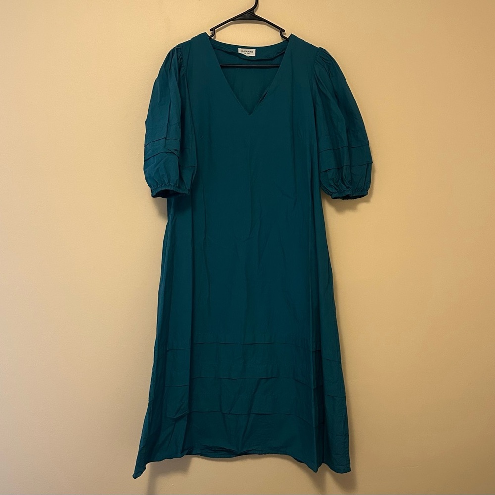 Olivia James Teal Dress with Puff Sleeves